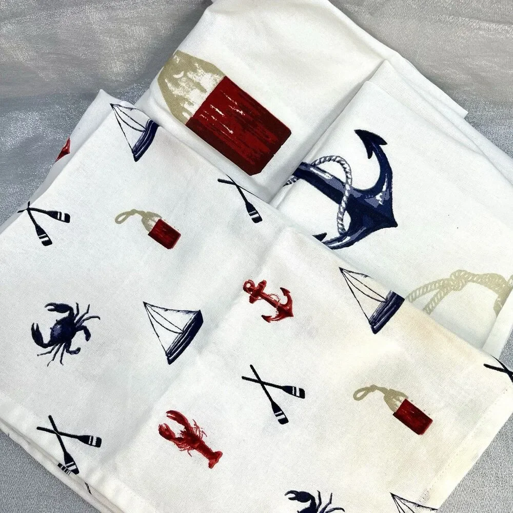 Nautical Linen Napkins Set of 3 Cotton 18x28